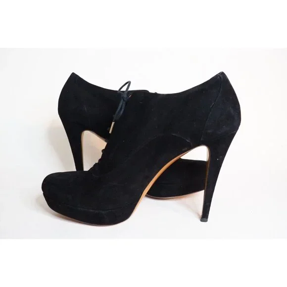 Gucci Black Suede Leather Lace-Up Platform Ankle Booties, Size 42 (EU) 12 (US)
